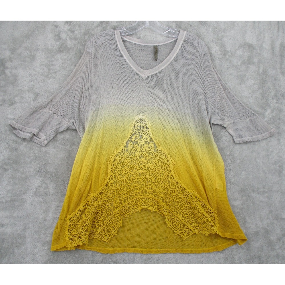 XCVI Wearables Sweater Womens Size M Sheer Crochet Ombre Lagenlook Festival
